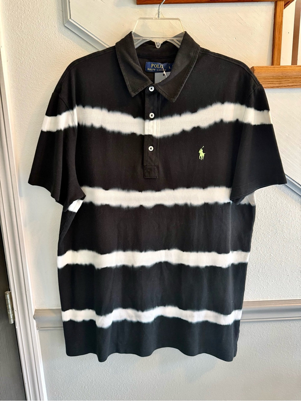Polo by Ralph Lauren Black Tie-Dye Stripe Polo with Lime Pony